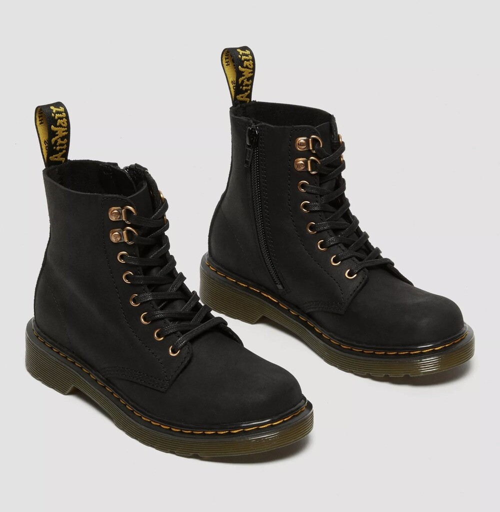 Dr. Martens 1460 Pascal Soap Stone Black Boots W9 M8 Rose Gold Eyelets RARE